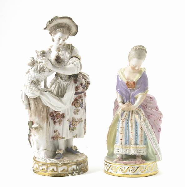 Appraisal: Two Meissen porcelain figures of a girl with a dog