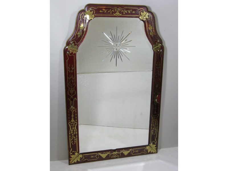 Appraisal: Ruby Gilt Decorated Wall Mirror early th c beveled glass