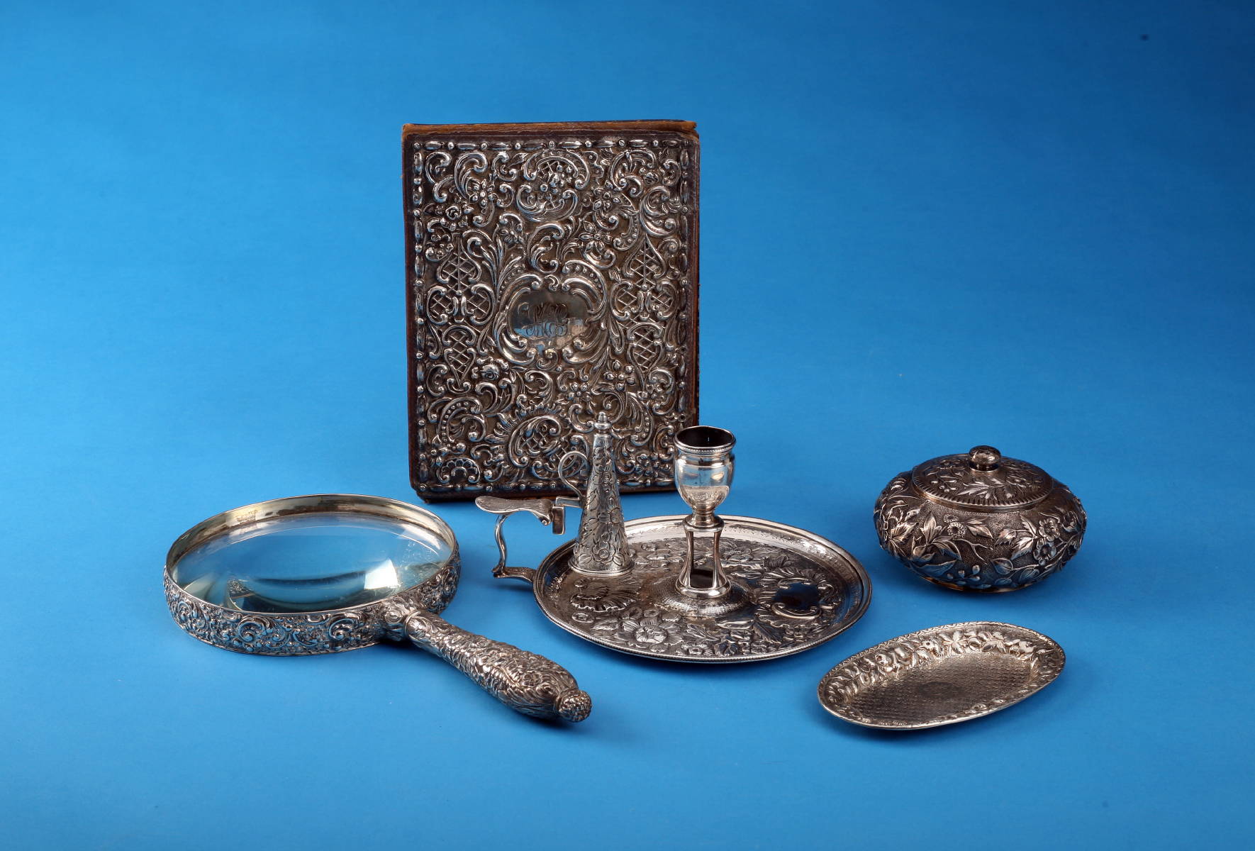 Appraisal: FIVE AMERICAN SILVER REPOUSSE TABLE OBJECTS VARIOUS MAKERS MID-LATE NINETEENTH