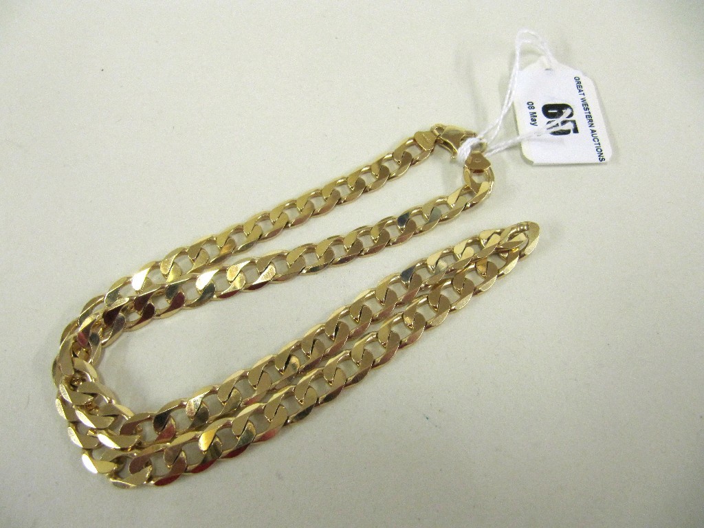 Appraisal: Nine carat gold flat curb link neckchain cm Approx gms