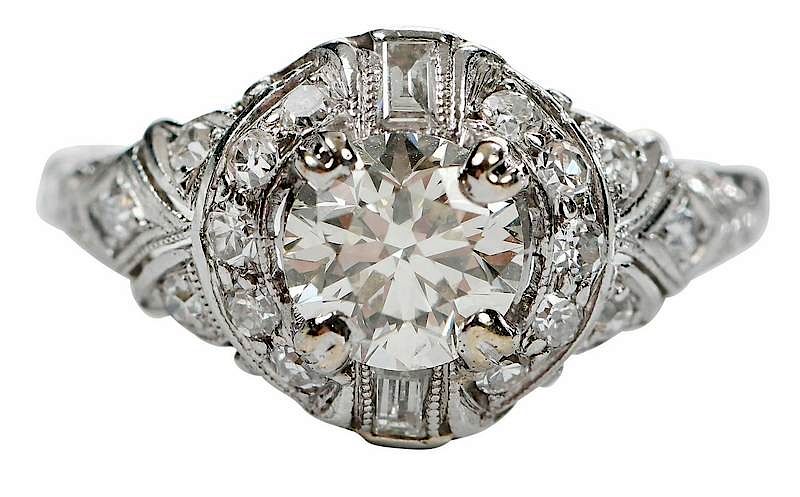 Appraisal: Platinum and Diamond Ring antique filigree design mounting center round