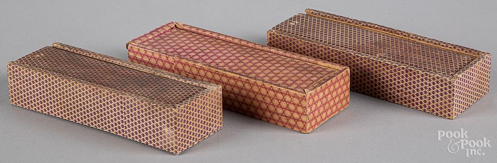 Appraisal: Three paper covered slide lid boxes th c Three paper