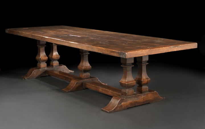 Appraisal: Monumental Spanish Provincial-Style Oak Refectory Table the rectangular planked top