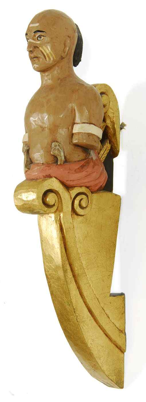 Appraisal: PAINTED WOODEN FIGUREHEAD-STYLE CARVING OF TECUMSEH th CenturyBy the Artistic