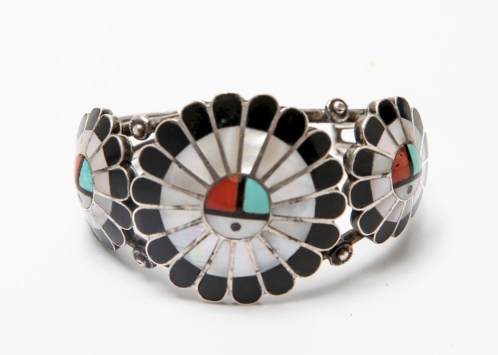 Appraisal: Eustace Native American Zuni Sunface Silver Cuff K B Eustace