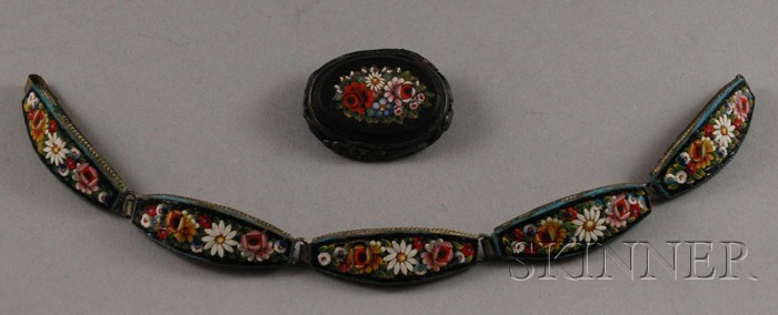 Appraisal: Two Antique Micromosaic Jewelry Items an Italian bracelet and a