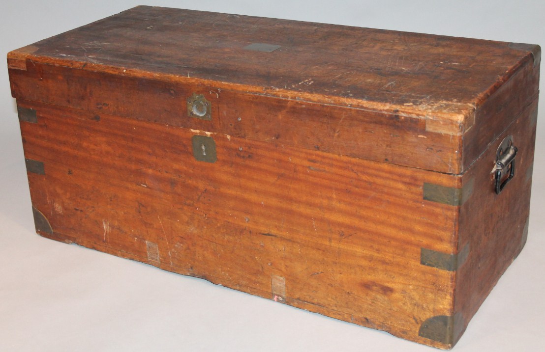 Appraisal: A thC wooden and part metal bound tool trunk of