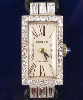 Appraisal: A ladies diamond wristwatch by Cartier The rectangular dial with