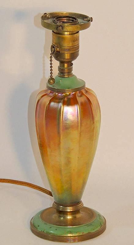 Appraisal: Favrille Glass Table Lamp First quarter th Century Mounted in