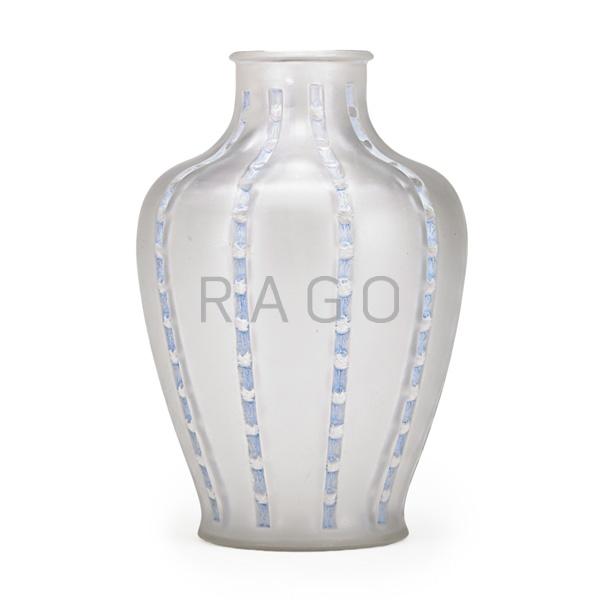 Appraisal: LALIQUE Bandes de Roses vase blue patina Condition Report bruise