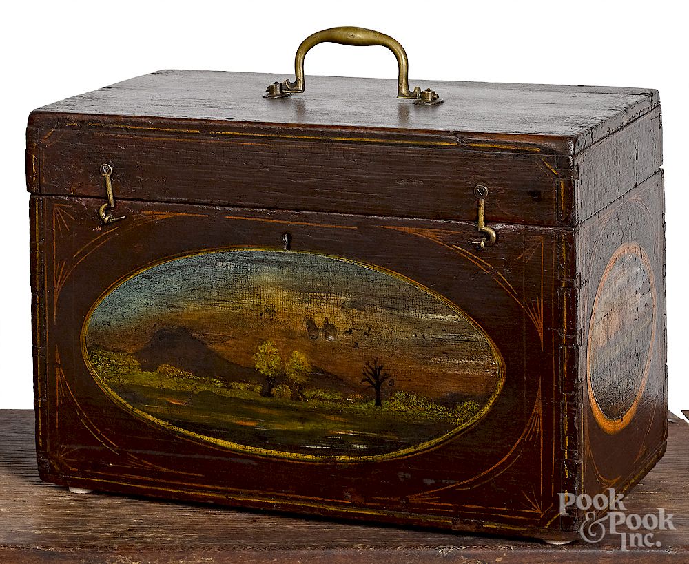 Appraisal: Massachusetts painted pine lock box Exclusive on Bidsquare Massachusetts painted