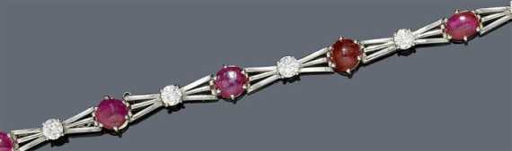 Appraisal: RUBY AND DIAMOND BRACELET Sweden Platinum Decorative bracelet set with