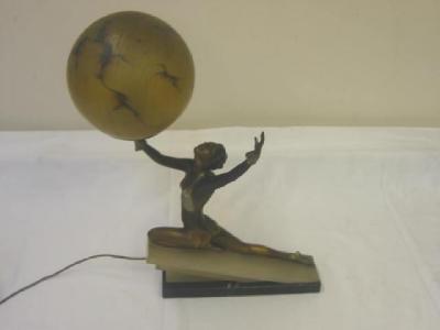 Appraisal: AN ART DECO SPELTER TABLE LAMP modelled as a female