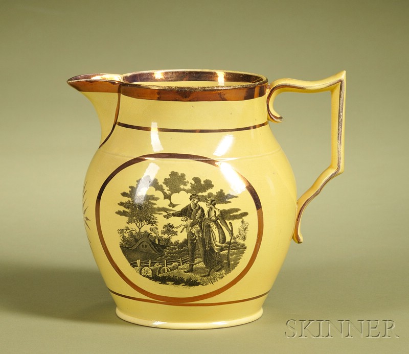 Appraisal: Staffordshire Yellow Glazed Jug England early th century trimmed in