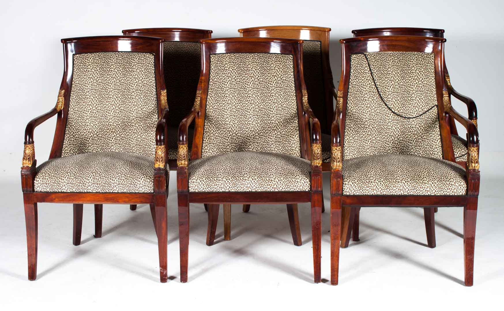 Appraisal: Six French Empire style mahogany armchairs th century exposed frames