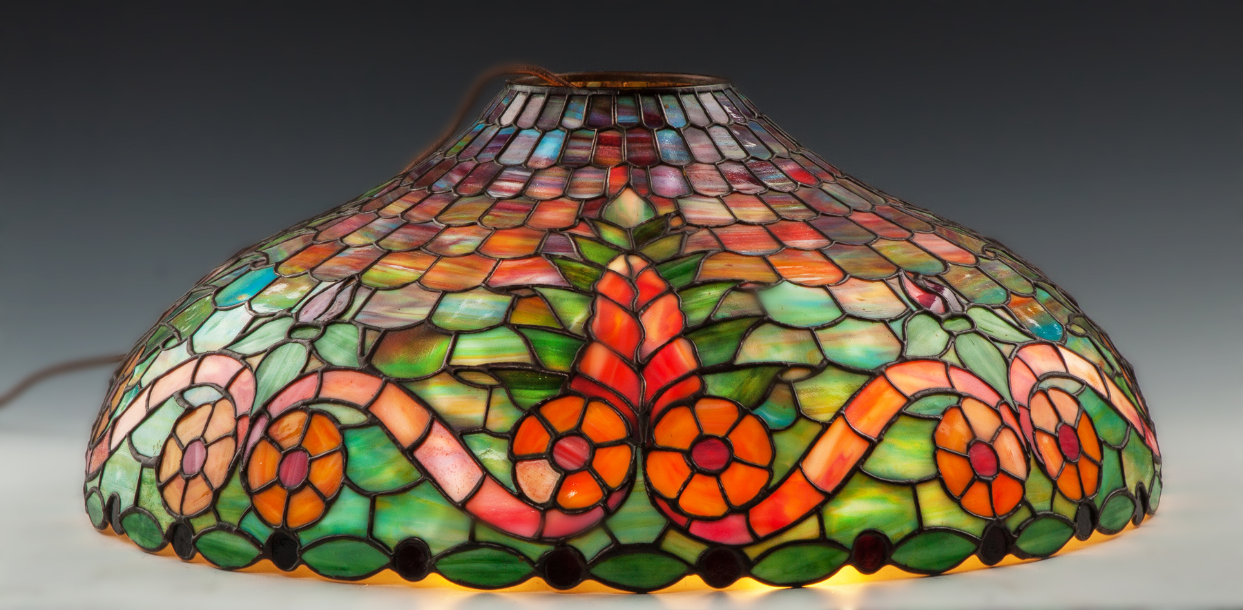 Appraisal: Signed Handel Leaded Glass Hanging Lamp Sgn Handel