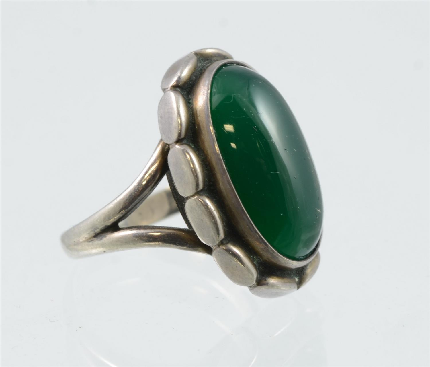 Appraisal: Georg Jensen Denmark Sterling Silver and Green Onyx Ring marks