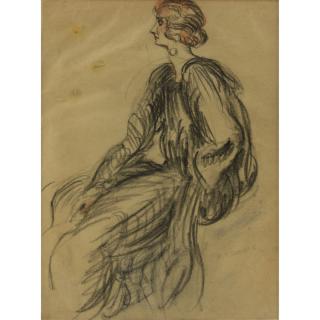 Appraisal: Yury Annenkov Russian - Charcoal sketch on paper Elegant Woman