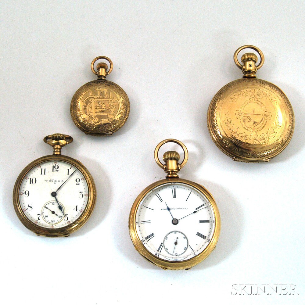 Appraisal: Four Elgin Gold-filled Watches Elgin Illinois two fully engraved hunting