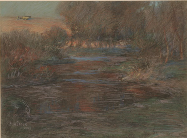 Appraisal: Otto Stark American - Meandering Stream with Plowman pastel x