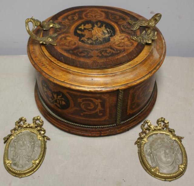 Appraisal: Decorative Antique Piece Lot Includes a marquetry and bronze mounted