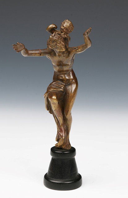 Appraisal: AN ANTIQUE GILT BRONZE BACCHANALIAN DANCING FIGURE with a small