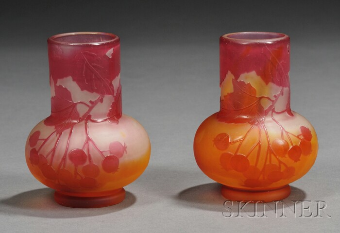 Appraisal: Two Galle Cameo Glass Vases Art glass France th century