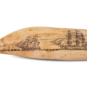 Appraisal: A Scrimshaw Tooth Depicting Two Ships Underway Mid th Century