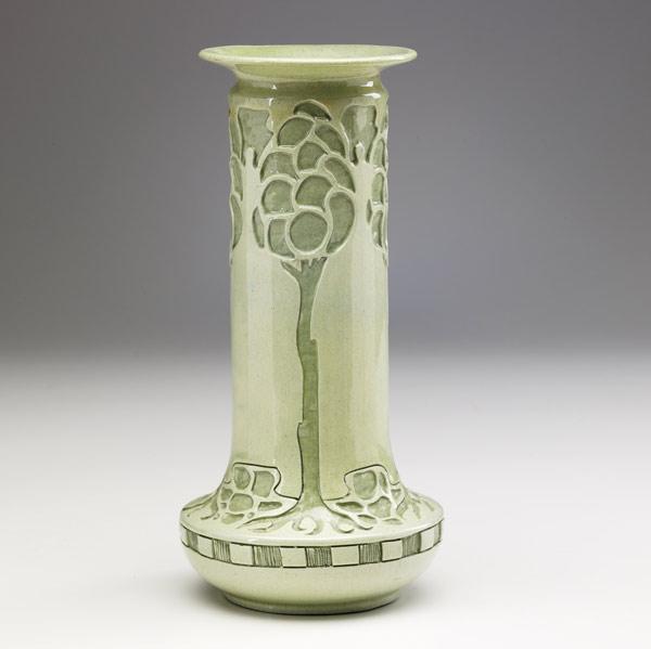 Appraisal: ROSEVILLEDella Robbia vase with excised stylized trees in celadon greenSee