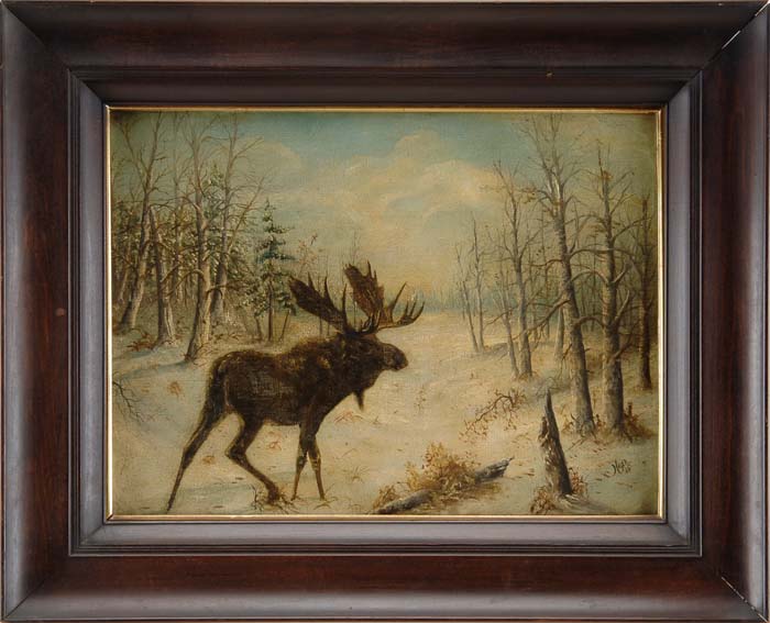 Appraisal: SIGNED HOYER Early th Century MAJESTIC MOOSE Large oil on