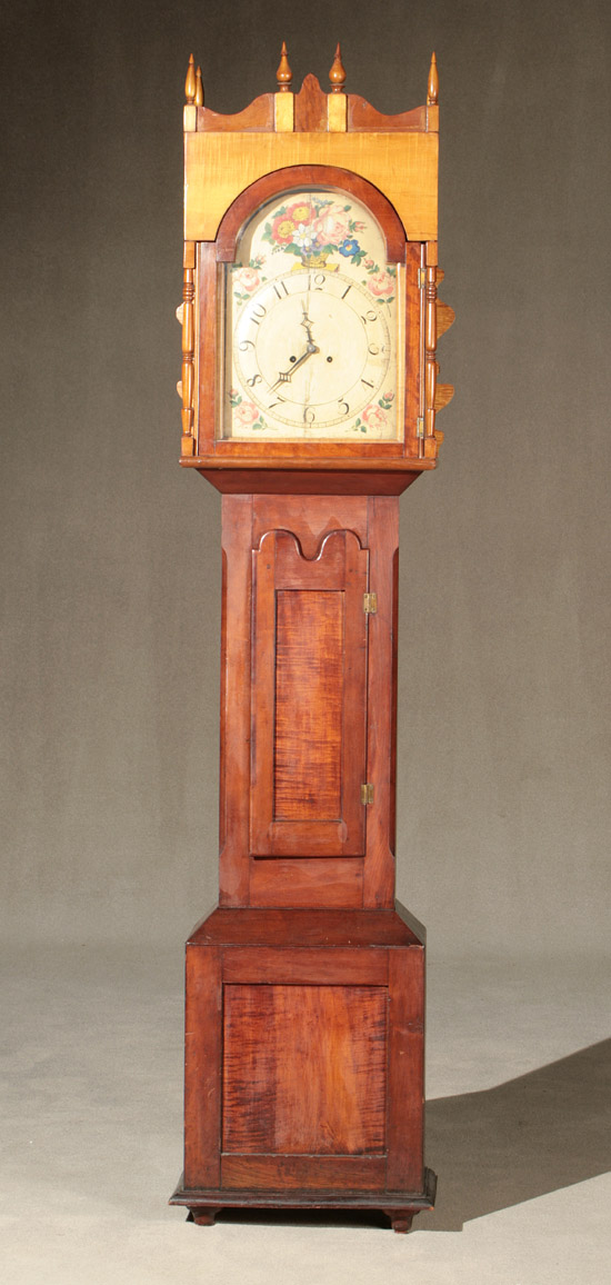 Appraisal: Federal Cherry and Figured Maple Tall Case Clock Possibly Ohio