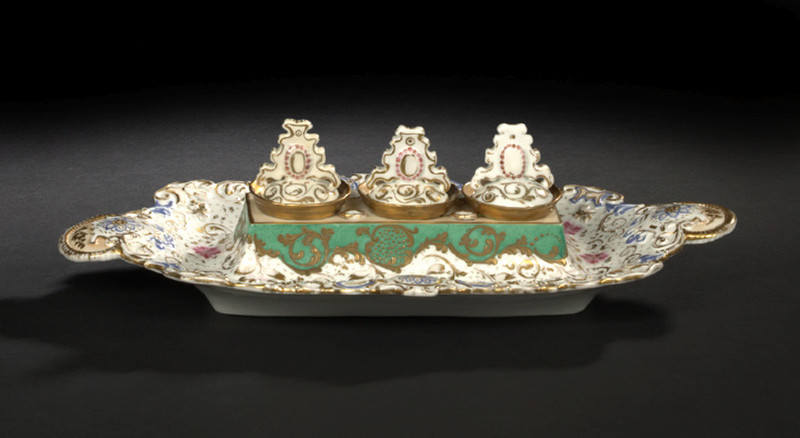 Appraisal: Large Jacob Petit Paris Porcelain Two-Handled Triple-Compartment Encrier third quarter