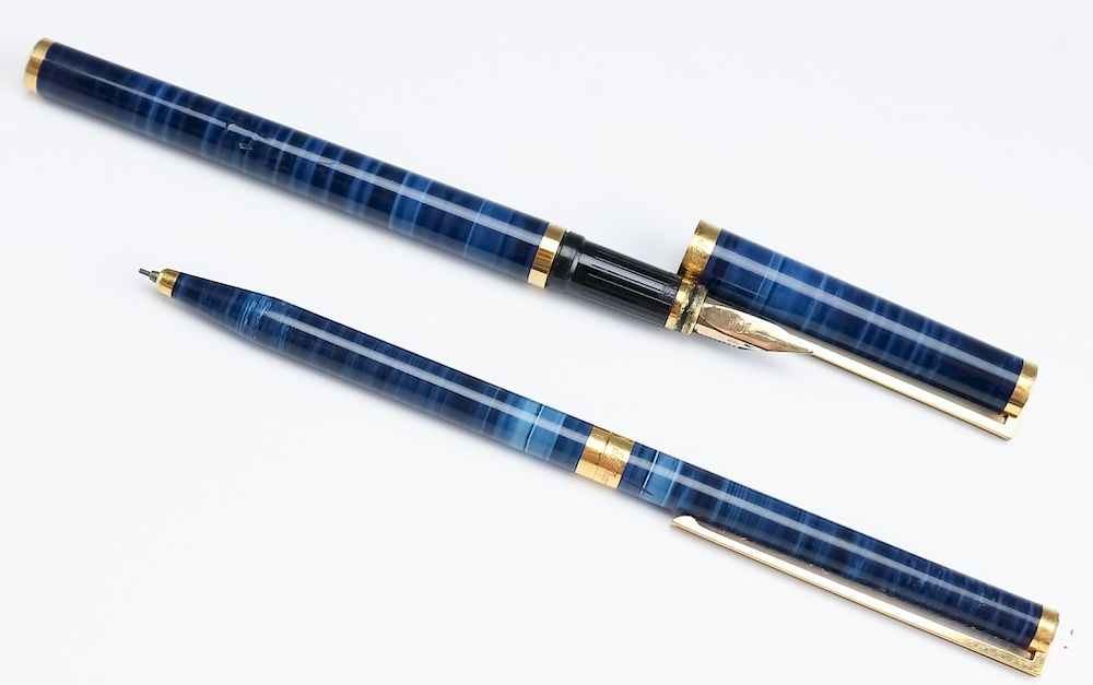 Appraisal: Dupont k Gold Nib Fountain Pen Pencil Blue Lac S