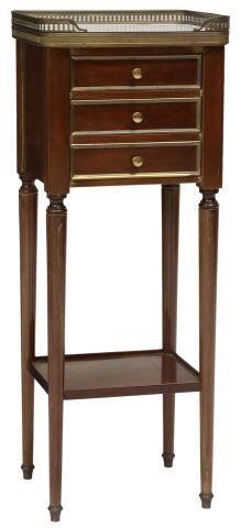 Appraisal: French Louis XVI style marble-top mahogany stand th c pierced