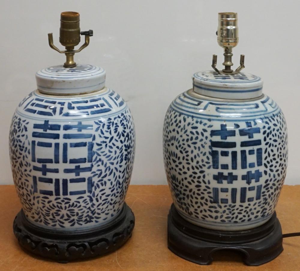 Appraisal: Two Chinese Blue and White Porcelain Ginger Jars Mounted as