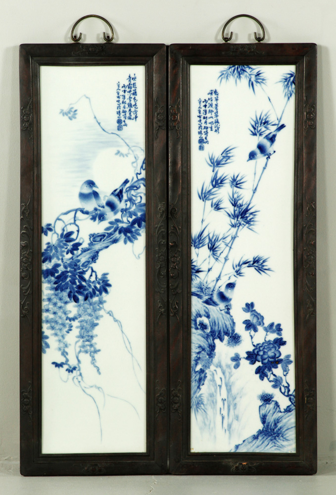 Appraisal: - Pr Chinese Blue and White Porcelain Plaques Pair of