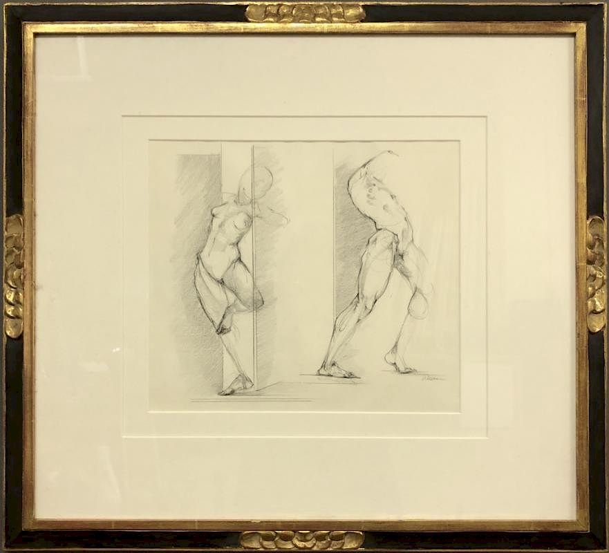 Appraisal: Gary Weisman Framed Drawing Two Figures Gary Weisman American th