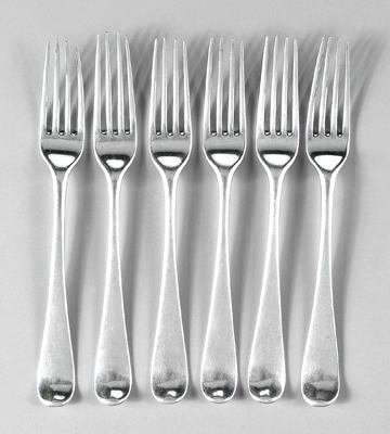 Appraisal: Six George III English silver forks Hanoverian pattern London fine