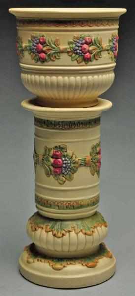 Appraisal: Weller Roma Jardiniere Pedestal Description Ivory background with hand-painted floral