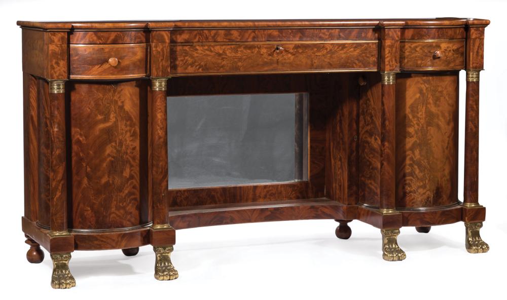 Appraisal: American Classical Brass Inlaid and Bronze-Mounted Mahogany Sideboard early th