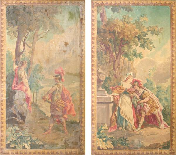 Appraisal: A pair of Continental painted canvas panels Each depicting a