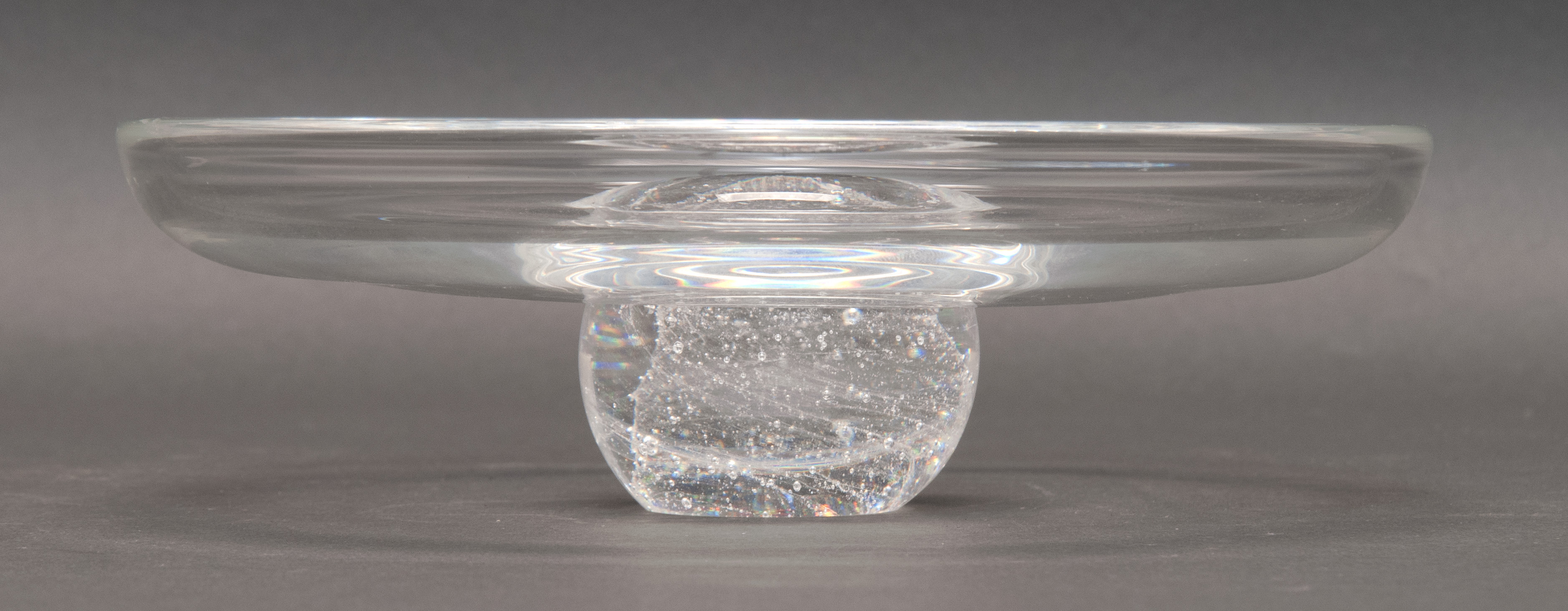 Appraisal: STEUBEN GLASS FOOTED DISH With controlled bubble base Diameter ConditionUndamaged