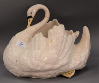 Appraisal: Large Majolica swan planter white glaze with yellow beak and