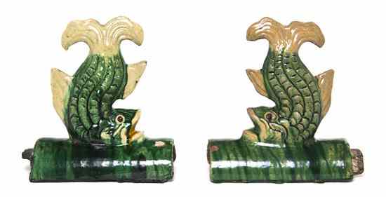 Appraisal: A Pair of Chinese Pottery Roof Tiles of fish form