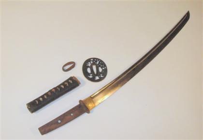 Appraisal: Japanese Wakizashi short swordShinogi zukuri wavey hamon ihori plain horimono