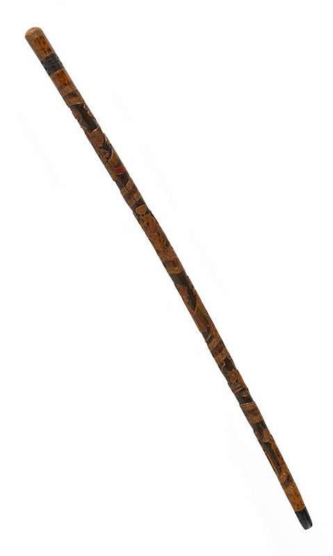 Appraisal: Carved and painted cane with an eagle Native Americans etc