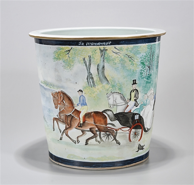 Appraisal: Chinese export-style painted porcelain jardiniere depicting a Western scene x