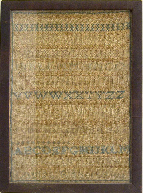 Appraisal: Silk on linen sampler dated wrought by Louisa Roberts x