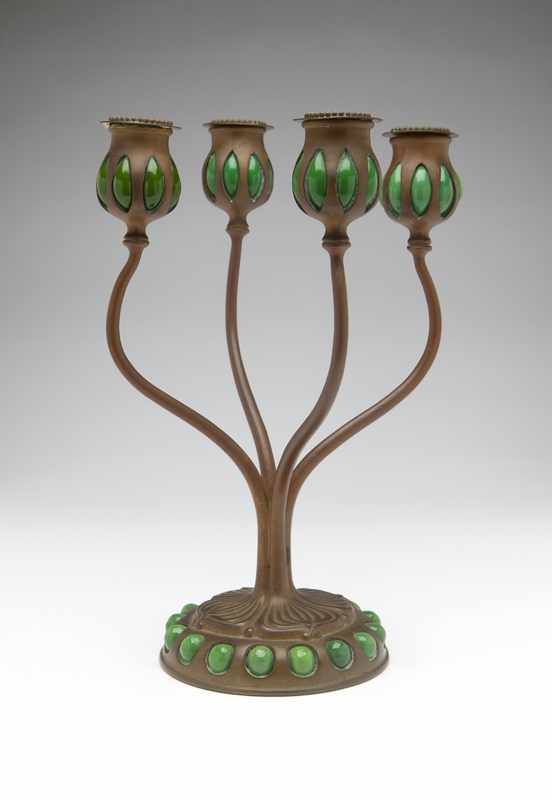 Appraisal: A Tiffany Studios bronze green glass -light candelabrum - stamped