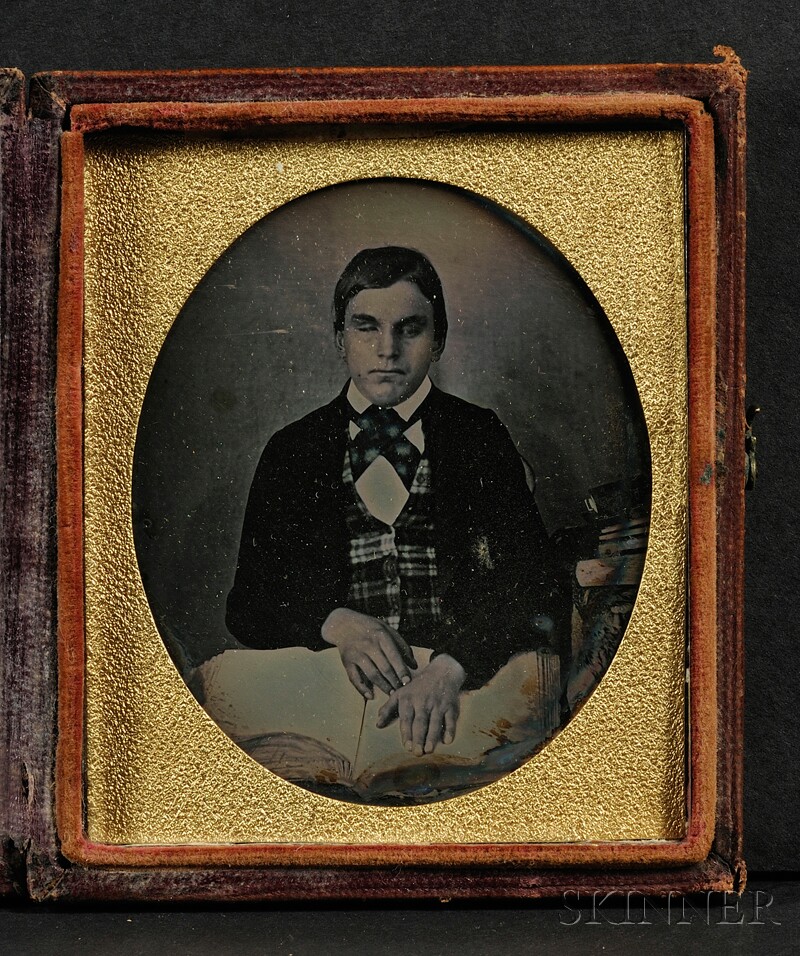 Appraisal: Sixth Plate Daguerreotype Portrait of a Seated Blind Boy with